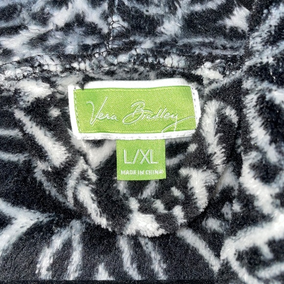 Vera Bradley Bathrobe Hooded Pockets Plush Comfy Cozy Warm Black White L/XL - Picture 3 of 7
